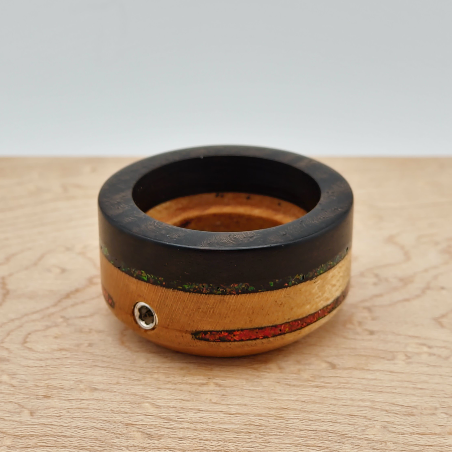 Ebony and Birdseye Maple with Black Fire and Ruby Red Opal Inlay - TKO Infinity Sleeve