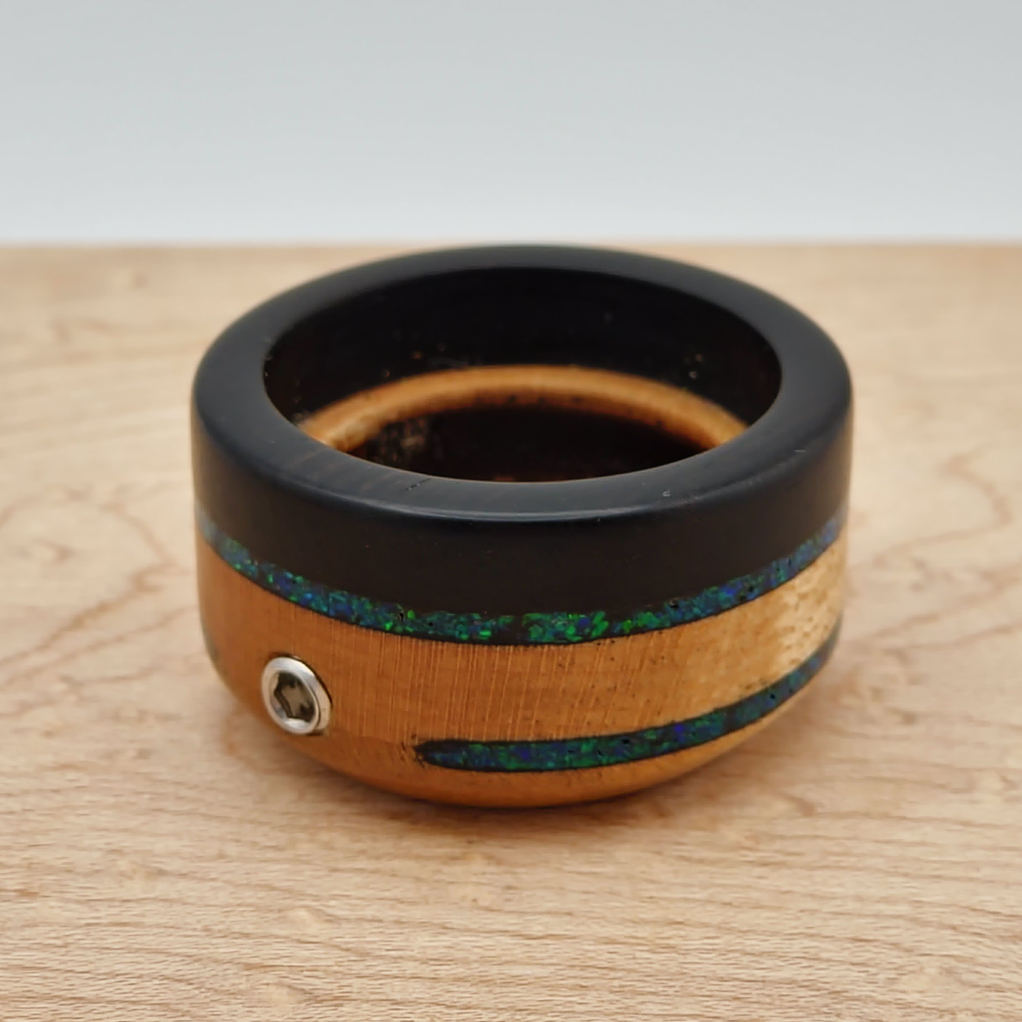 Ebony and Birdseye Maple with Black Emerald Opal Inlay - TKO Infinity Sleeve