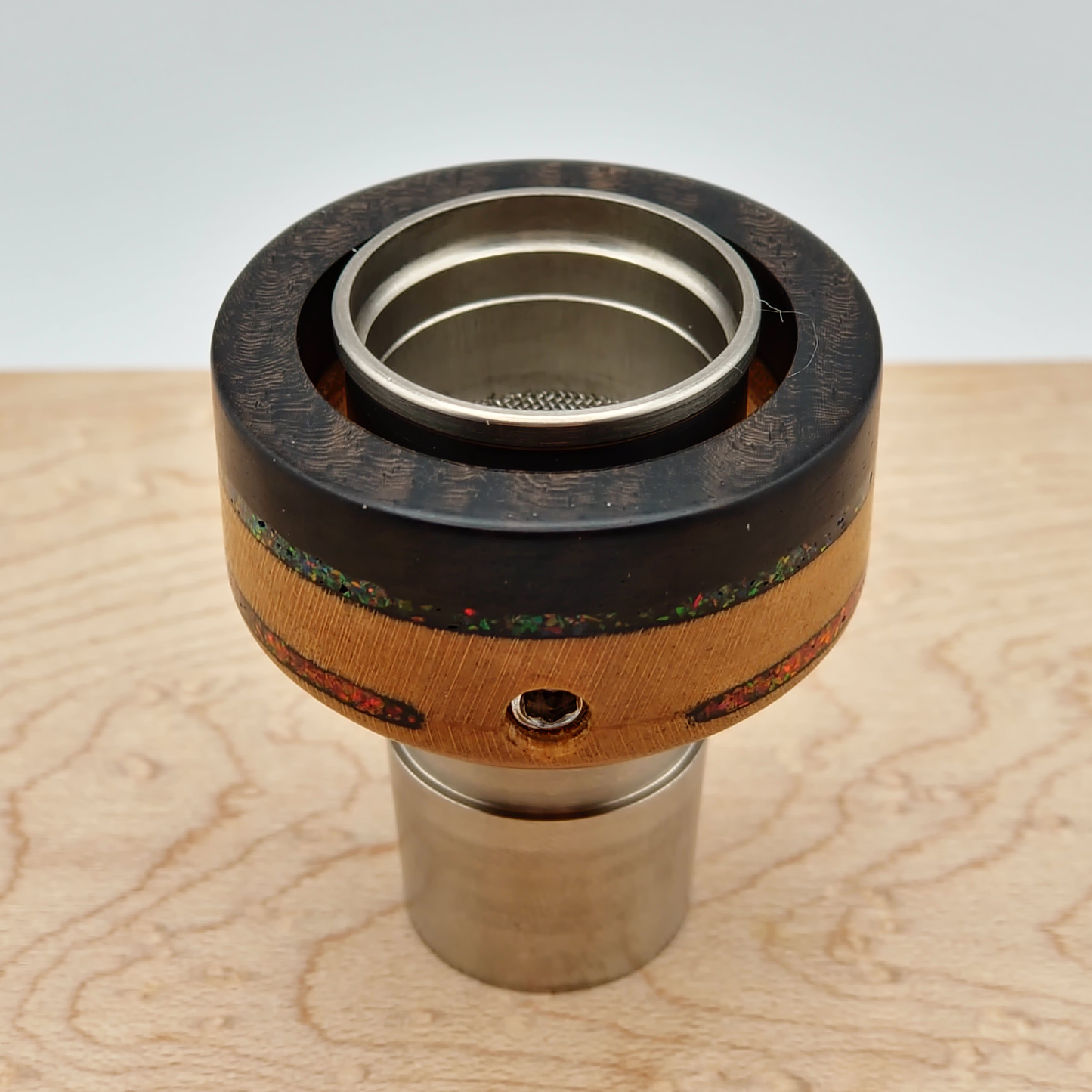 Ebony and Birdseye Maple with Black Fire and Ruby Red Opal Inlay - TKO Infinity Sleeve